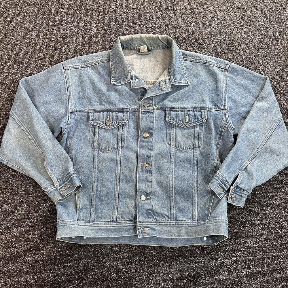 Vintage Denim‎ Trucker Jacket Light Wash 100% Cotton Mens Large RN 74566 Blue